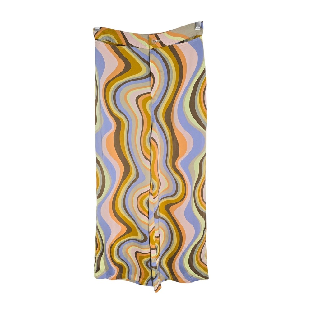 Retro Psychedelic Swirl Wide Leg Trousers Multi Color 70s Style Pants